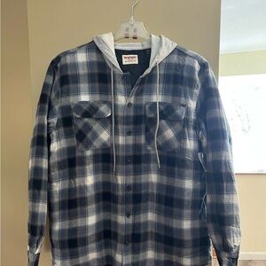 Wrangler Blue Plaid quilted Hooded jacket